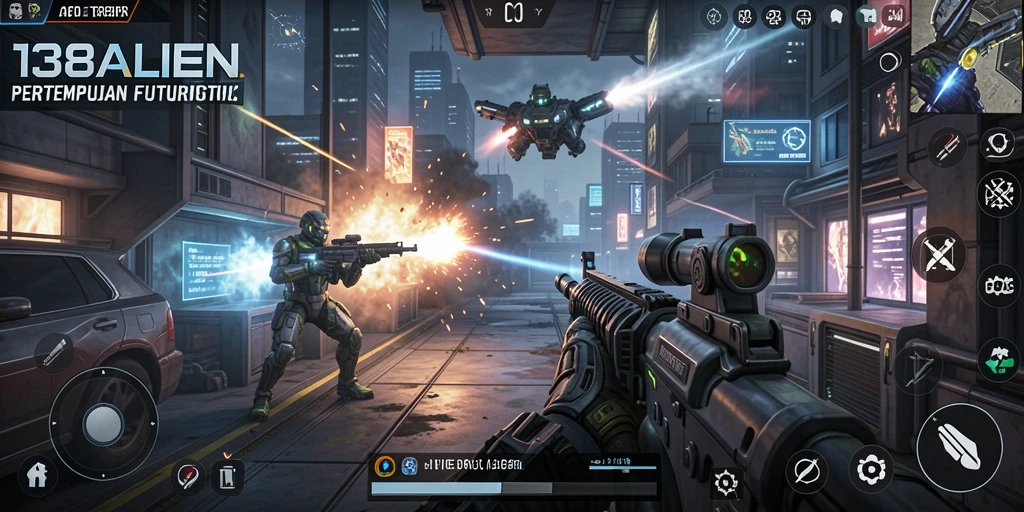 Screenshot menampilkan intensitas pertempuran dalam game FPS 138ALIEN.