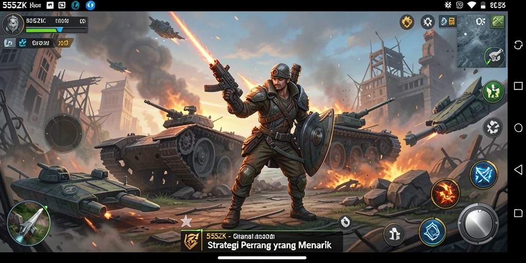 Tampilan pertempuran seru dalam game strategi SLG.