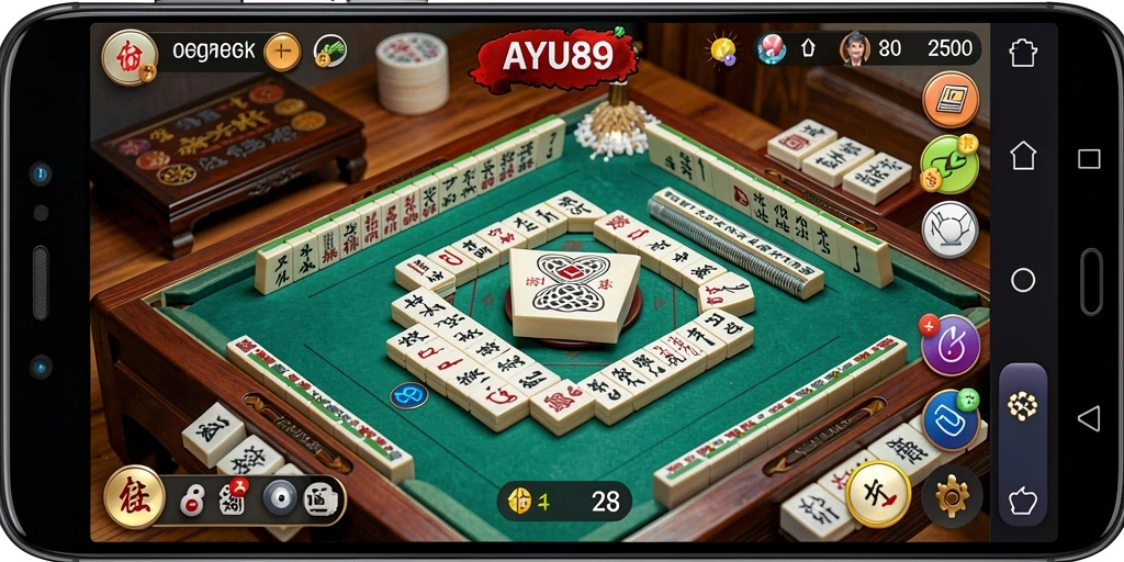 Screenshot utama AYU89 menampilkan gameplay Mahjong yang seru.