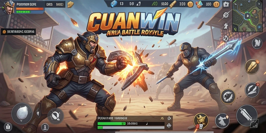 Tangkapan layar gameplay seru di <strong>CUANWIN</strong> yang menampilkan aksi pertarungan Battle Royale.
