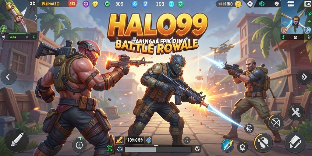 Tampilan gameplay HALO99 yang menunjukkan aksi seru di medan pertempuran Battle Royale.