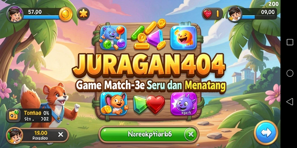 Gameplay menarik JURAGAN404 dengan kombinasi batu permata berwarna.