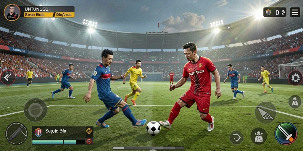 Screenshot menampilkan pertandingan sepak bola yang seru di UNTUNGGO.
