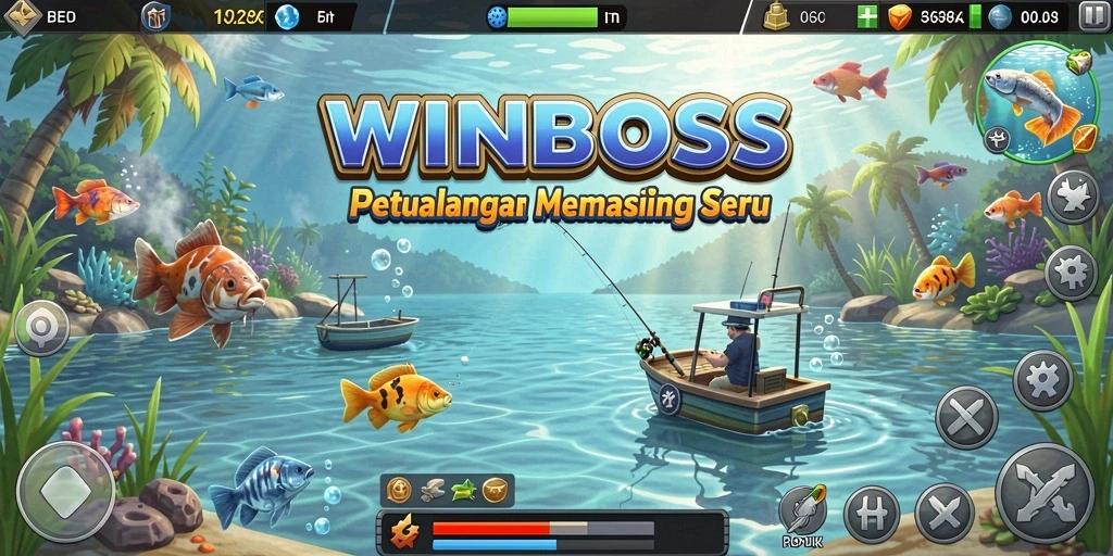 Screenshot gameplay WINBOSS menampilkan aksi memancing yang mendebarkan.
